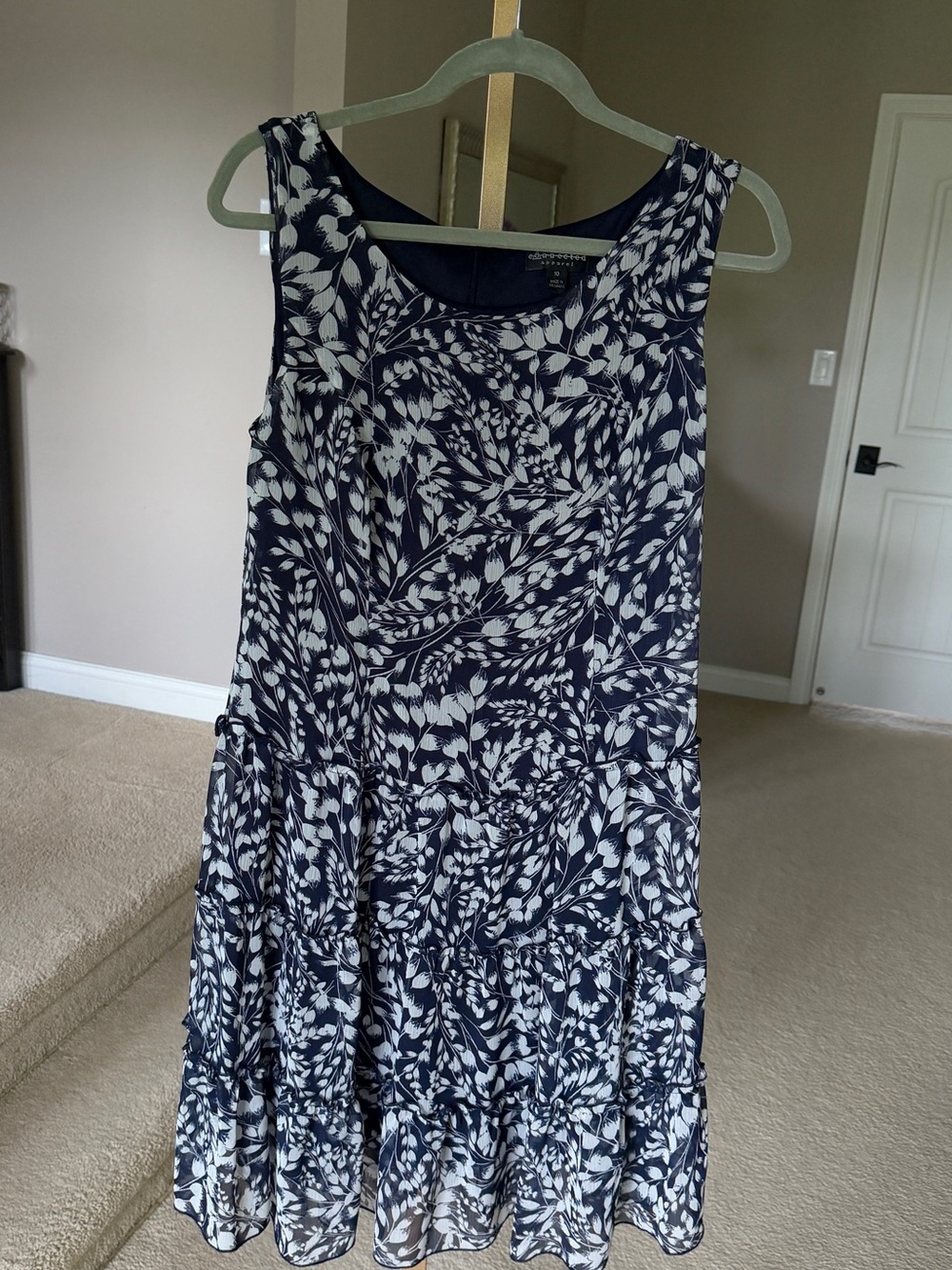 connected apparel Navy and White Floral Tiered Midi Dress
